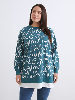 Bisiklet Yaka Desenli Kad?n Sweatshirt Tunik