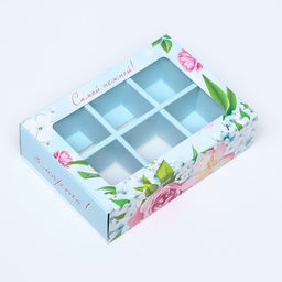 Цена за 5 шт. Коробка для конфет 6 шт., Розовые розы 13.7?9.8?3.9