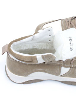 05-P83-2Z WHITE/BROWN Кроссовки женские зимние (натуральная и искусственная кожа, шерсть)