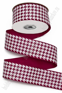 Лента репсовая 4 см*25 ярд с рисунком "Гусиная лапка" SF-7224, бордовый №1