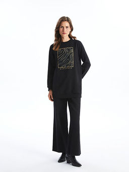 Bisiklet Yaka Bask?l? Kad?n Sweatshirt Tunik