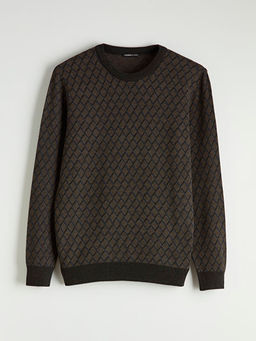 Bisiklet Yaka Desenli Erkek Triko Kazak