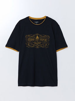 Bisiklet Yaka K?sa Kollu Bask?l? Penye Erkek Ti??rt