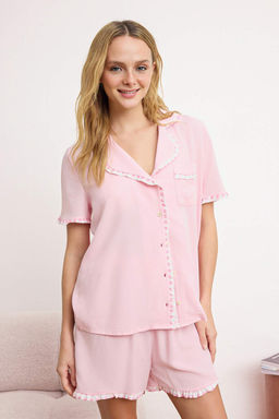 Pembe Ekose F?rf?r Detayl? Viskon Dokuma Pijama Tak?m? THMSS26PT00030