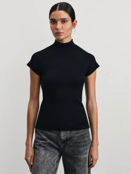 Футболка в рубчик из хлопка с рукавом реглан / Zarina  фото 4