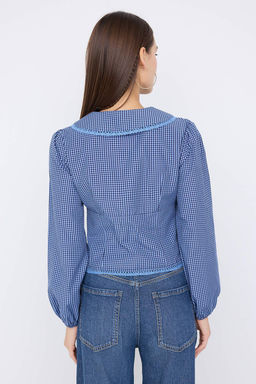 Teen Bebe Yaka Detayl? Kareli Bele Oturan Mavi Gomlek TWOAW26GO00059 - Trendyolmilla фото 7