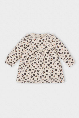 Платье с длинными рукавами и рюшами на пуговицах и леопардовым узором для маленьких девочек