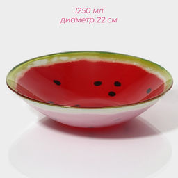 Тарелки Доляна Сладкий арбуз, 19 предметов: 6 десертных тарелок, 6 обеденных тарелок, 6 мисок, салатник, стекло, красный