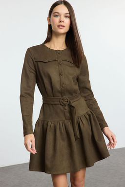Haki Kemerli Duz K?sa / Mini Dokuma Elbise TWOAW25EL00252