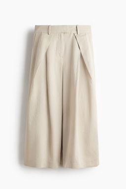 Pantal?n culotte en mezcla de lino con pliegues