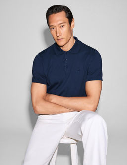 Lacivert Slim Fit Polo Yaka Saf Pamuk Triko T-shirt