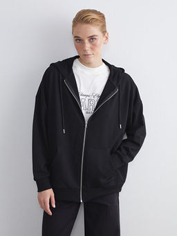 Kap??onlu Oversize Kad?n Fermuarl? Sweatshirt