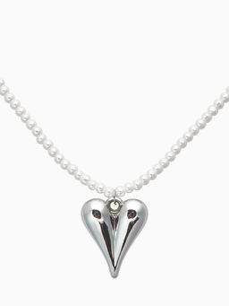 Чокер «Сердце» жемчужные бусины, белый в серебре, 32 см + 5 см доп, цепочка