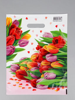 Цена за 50 шт. Пакет подарочный «Март», полиэтиленовый с вырубной ручкой, 31×40 см, 60 мкм