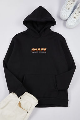 TRENDYOL MAN Siyah Oversize/Genis Kesim Yaz? Bask?l? Kapusonlu Ici Polar Sweatshirt TMNAW25SW00100 - Trendyolmilla фото 6