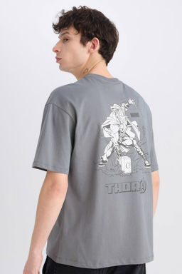 %100 Pamuk Marvel Boxy Fit Bisiklet Yaka S_rt Bask_l_ K_sa Kollu Ti__rt