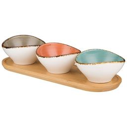 Набор салатников Bronco Nature 4 предмета на деревянной подставке  фото 2