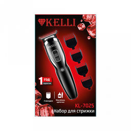 Набор для стрижки волос "Kelli" профессиональный, съемные насадки: насадка для стрижки волос, насадка для бритья, триммер для носа и ушей, насадка для тела, масленка, щеточка для чистки лезвий, время зарядки аккумулятора: 2 часа, продолжительность ра