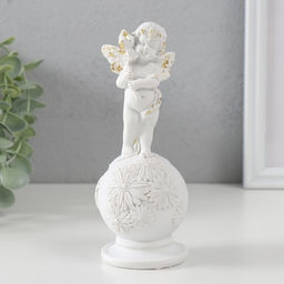 Фигурка полистоун Белоснежный ангел на шаре с цветами, с золотом, 16?6?6 см