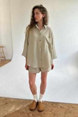 Рубашка СВОБОДА026/20/Оливковый, белый - M&G all natural фото 3