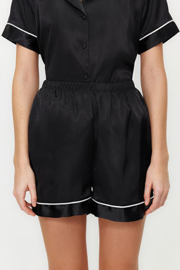 Trendyolmilla Siyah Biye Detayl? Saten Sortlu Dokuma Pijama Tak?m? THMSS24PT00026  фото 5