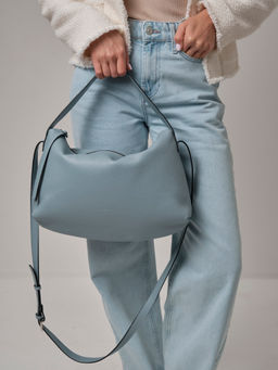 Сумка кожаная на плечо Deboro 30963 серое небо