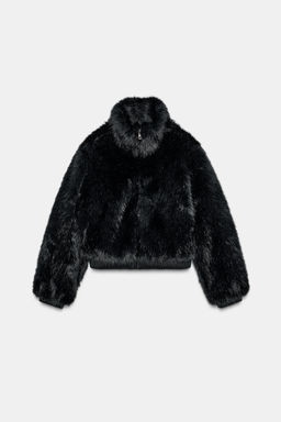 SHORT FAUX FUR COAT WITH HIGH NECK