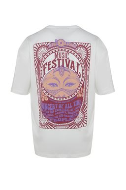 TRENDYOL MAN Ekru Unisex Oversize/Genis Kesim Etnik S?rt Bask?l? %100 Pamuklu T-shirt TMNSS23TS00212 - Trendyolmilla фото 11