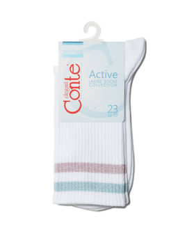 Цена за 2 пары. Носки Классические CONTE ACTIVE Хлопковые носки с яркими полосками из люрекса белый-св.розовый - Conte elegant фото 3