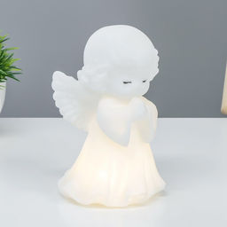 Фигурка светящаяся RISALUX «Ангелочек», LED-ночник, батарейки 3×LR44, белый, 8.5×8×14.5 см