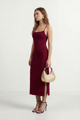 Bordo Arkadan Bagc?kl? Sandy Midi Astars?z Party Elbise TPRSS26EL00221 - Trendyolmilla фото 3