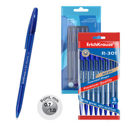 Цена за 24 шт. Набор из 8 ручек шариковых ErichKrause R-301 Stick Original 1.0, цвет чернил синий (в пакете)