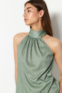 Mint Regular/Normal Kal?p Dik Yaka Fit Pilise Esnek Orme Bluz TWOSS23BZ00952