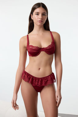 Koyu Visne Micro F?rf?rl? Dantelli Kaps?z Ask?l? Orme Ic Camas?r? Tak?m? THMAW25CC00011