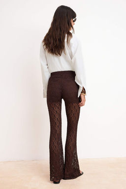 Kahverengi Flare/Ispanyol Paca Yuksek Bel Uzun Dantel Orme Pantolon TWOSS26PL00063 - Trendyolmilla фото 4