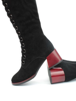 02-BA100-2 BLACK Сапоги зимние женские (натуральная замша, байка и натуральный мех) - Фабричный китай фото 14