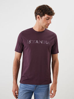 Bisiklet Yaka K?sa Kollu ?stanbul Bask?l? Penye Erkek Ti??rt