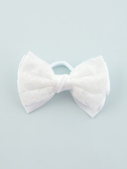 Цена за 6 шт. Бант для волос на резинке «Школьница стиль», кружево классика, 12 см, белый