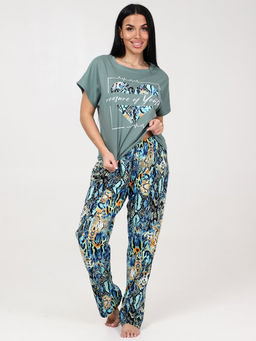 633 ПИЖАМА ЖЕНСКАЯ (брюки) (Зелёный/бирюза (змея)) - А-дина фото 3