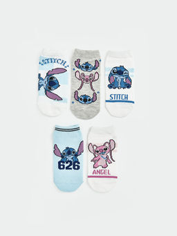 Stitch ve Angel Bask?l? K?z ?ocuk Patik ?orap 5li