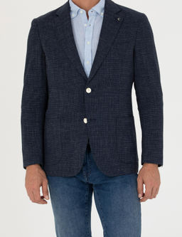 Lacivert Slim Fit Y_n Keten Kar___ml_ Ceket