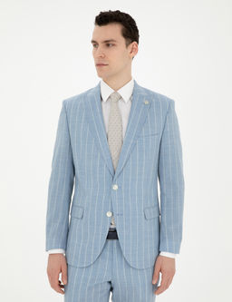 A__k Mavi Ekstra Slim Fit _izgili Y_n Tak_m Elbise