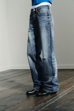 TRF RIPPED MID-WAIST WIDE-LEG JEANS