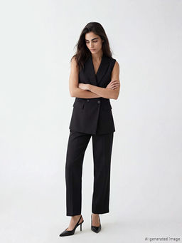 Y?ksek Bel Loose Fit Kad?n Kuma? Pantolon