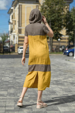 Платье 100% лен с капюшоном