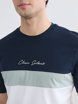 Bisiklet Yaka Renk Bloklu Penye Erkek Ti??rt