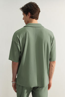 Mint Oversize/Genis Kesim Dokulu K?r?smaz Ottoman Polo Yaka T-Shirt TMNSS23PO00020