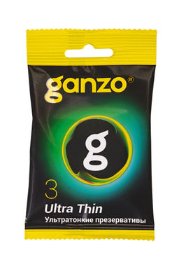 Презервативы Ganzo, ultra thin, ультратонкие, латекс, 18 см, 5,2 см, 3 шт.в пакете Black Edition