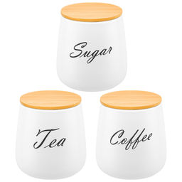 Набор банок д/хранения 3 пр. 850 мл 12*12*13 см "Tea, Coffee, Sugar" с бамбук. крышк. белый матовый