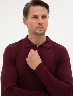 Bordo Slim Fit Polo Yaka Basic Triko Kazak - Pierre cardin фото 2